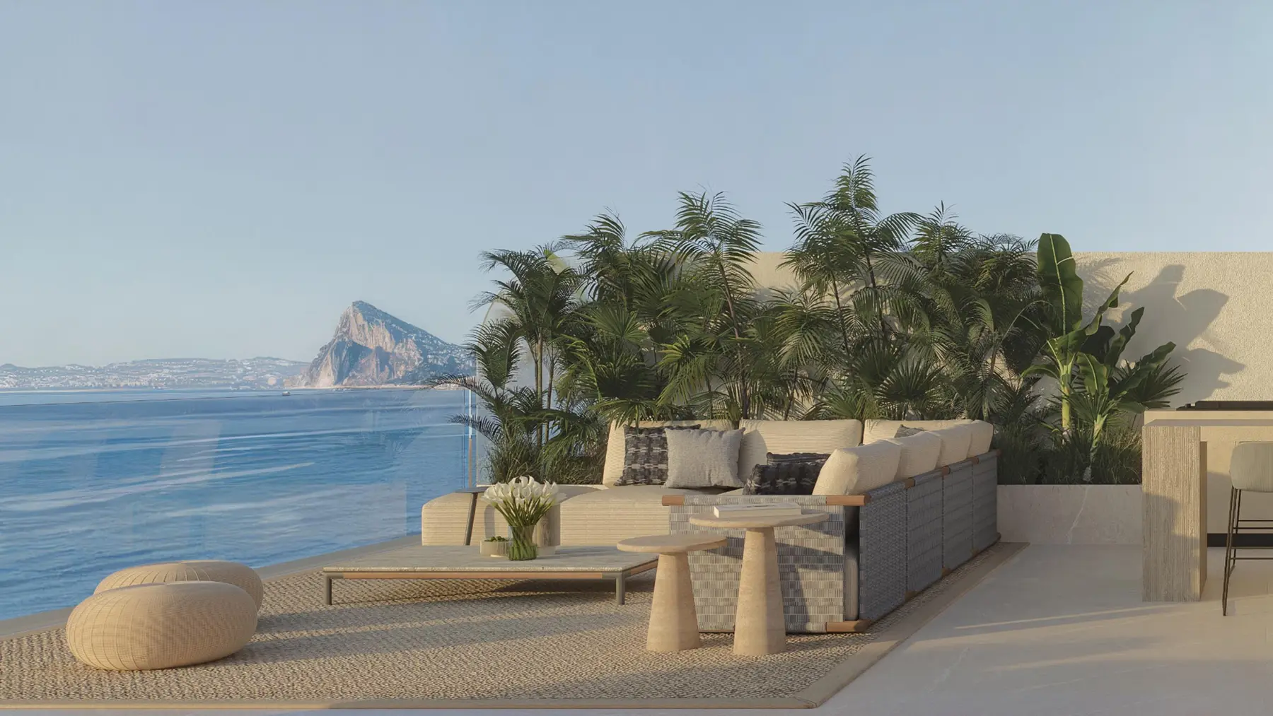 Private beachfront residences in Estepona with 3- and 4-bedroom homes and access to The Owners Club, featuring spa, sky pool, gym, and exclusive services.